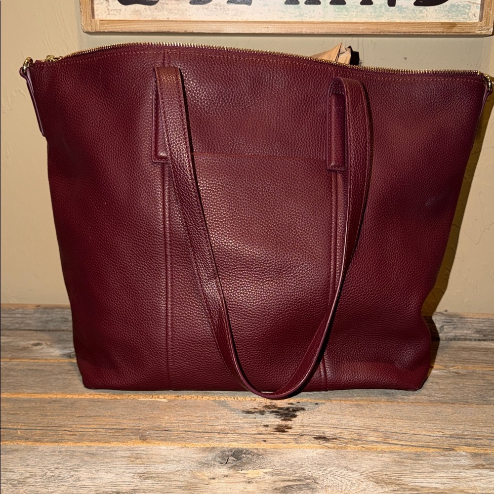 Vera Bradley Pebbled Leather Tote in Deep Burgundy